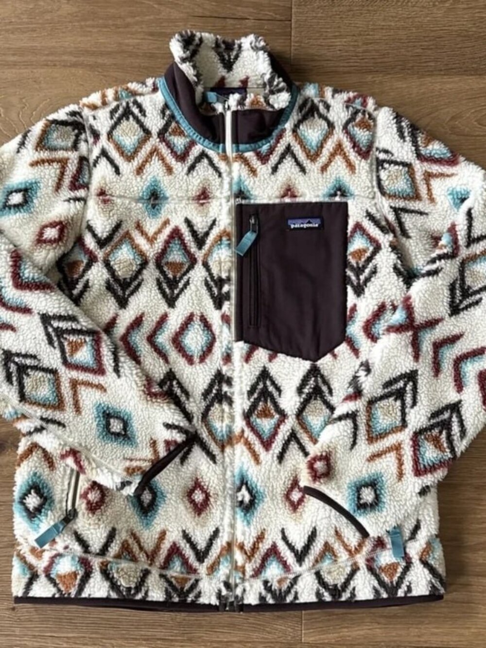 Aztec Print Sherpa Fleece Jacket Women’s L